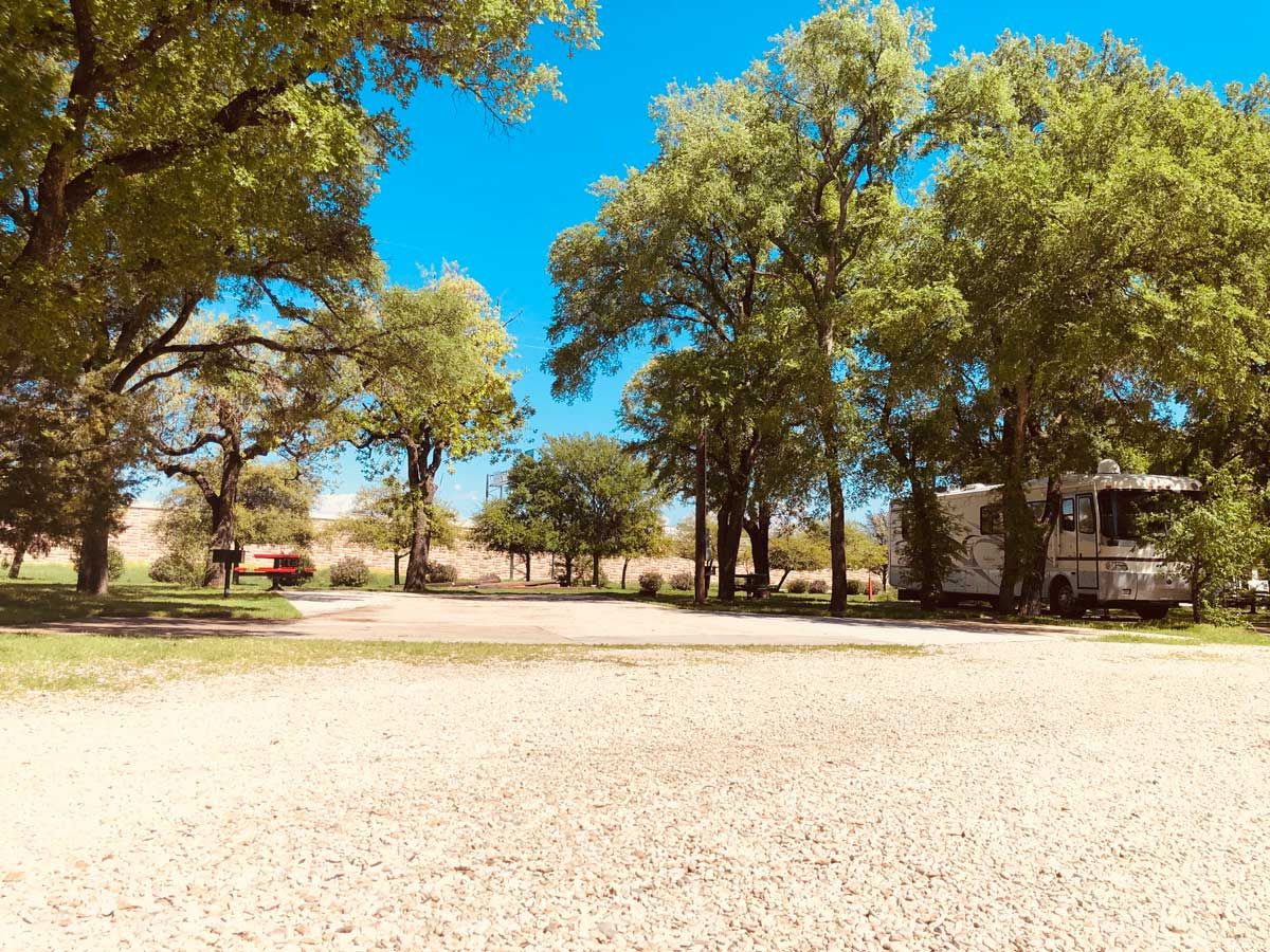 Shaded lane through North Crest RV Park