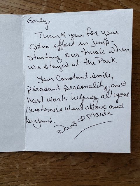 Handwritten thank-you card from David and Marla