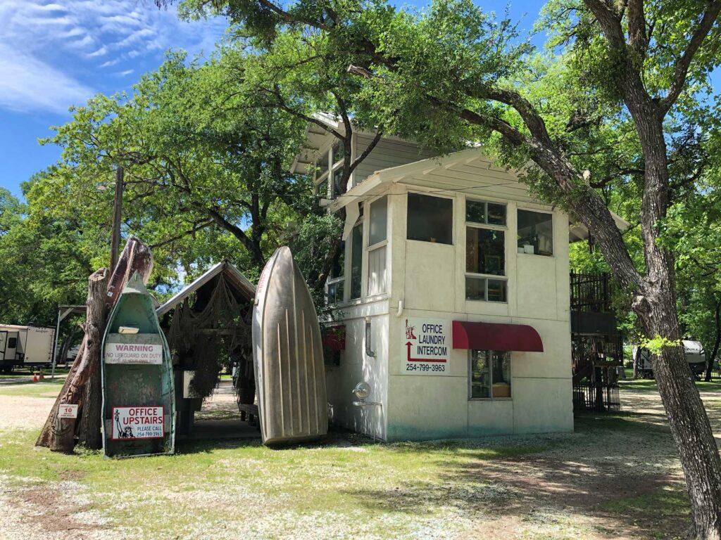 Spacious pull-through RV site with cement slab at Northcrest RV Park in Waco, TX